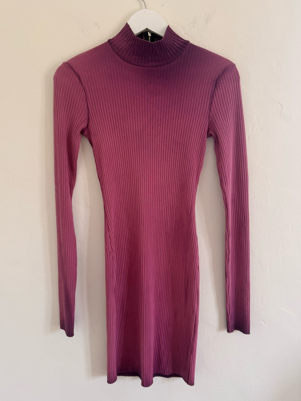 Cotton Citizen Ribbed Long Sleeve Mock Neck Dress - Plum